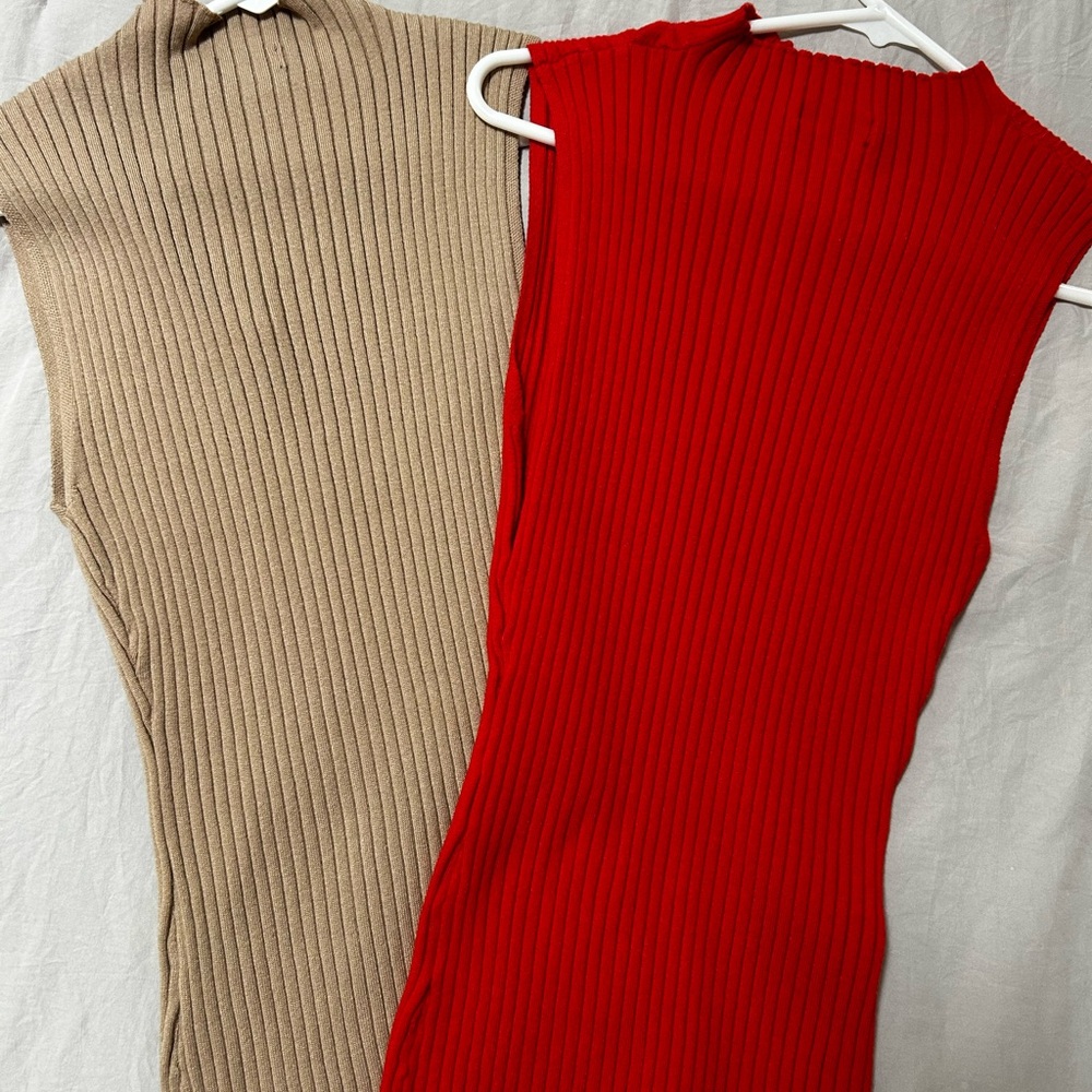 Unique Ribbed Knit Tops - Tan - Picture 5 of 5